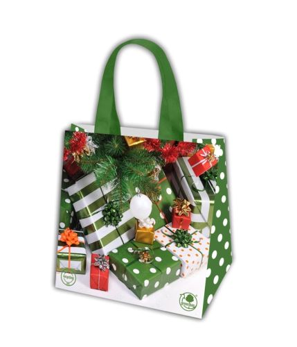 Taška vánoční lamino 21l (35x35cm) zelené dárky